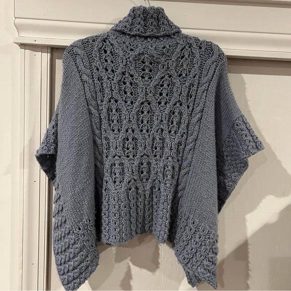 Handmade Cozy blue Cable Knit Turtleneck poncho one size turtle neck by Nancy - Picture 7 of 9